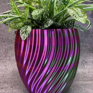 Extra stor - extra hög - vriden blomkruka för växter av alla slag (lila, guld och grön tricolor) - 25 cm diameter och 23 cm höjd