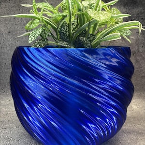 XXXL Twisted Flowerpot for Plants of all Kinds (Crystal Blue color) - 14" Diameter by 11" Tall Colorful Planter Modern Planter
