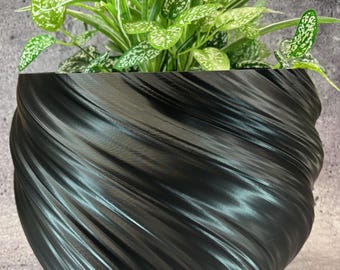 XXXL Twisted Flowerpot for Plants of all Kinds (Black color) - 14" Diameter by 11" Tall Colorful Planter Modern Planter; USA Store