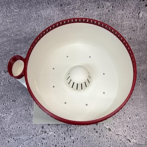 Large Berry Rinsing Vortex Bowl - (White with Cherry color) - 7" Diameter, 3.5" Tall, Made in USA; Fruit Washer, Spinning Vortex