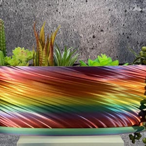 Maceta única - Maceta ovalada para alféizar de ventana para plantas de todo tipo con bandeja (color arcoíris) - 35 cm de largo x 10 cm de ancho x 10 cm de alto; Tienda de EE. UU.