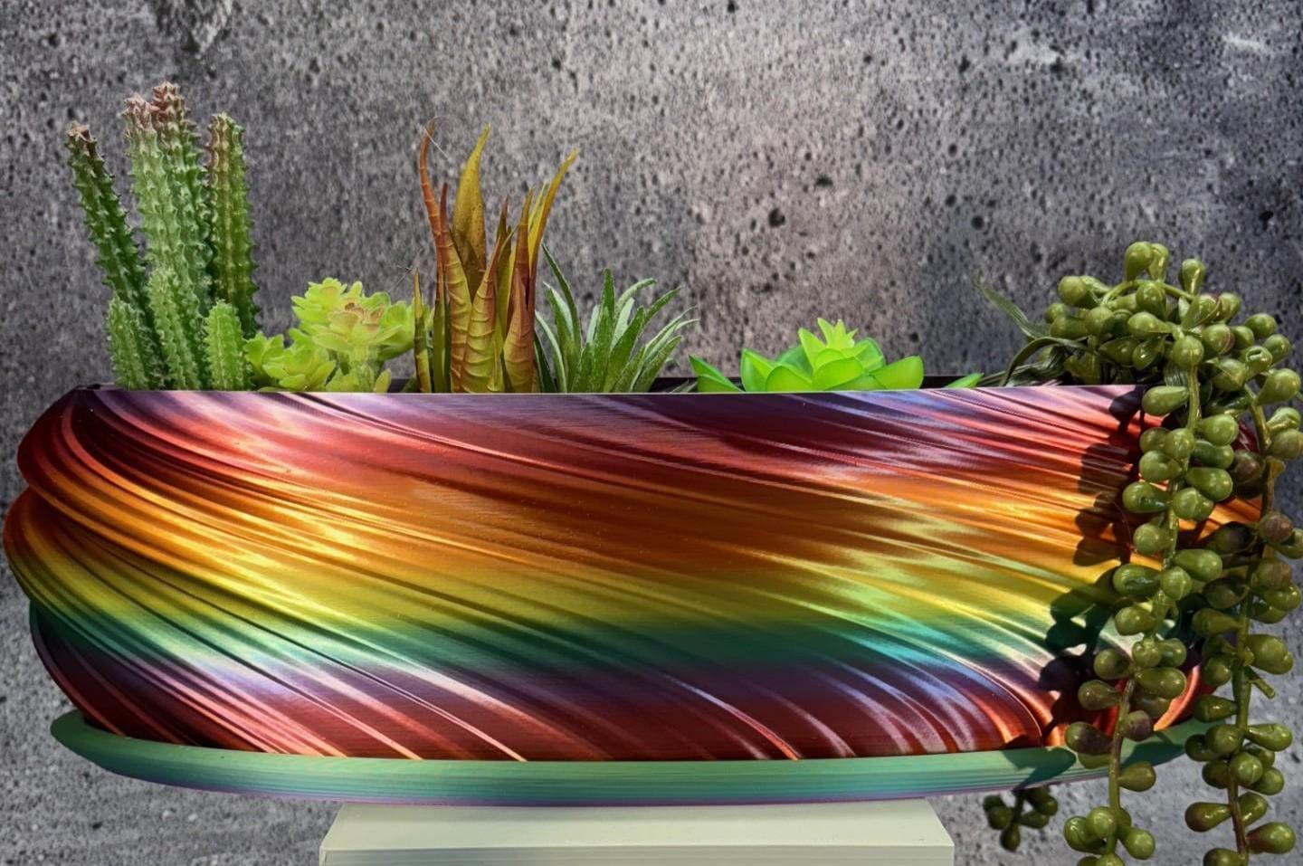 Maceta 3D Efecto Olas Para Ventana: Ovalada Antracita (2 Tamaños, Plástico Resistente)