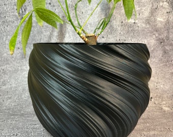 Extra Extra Large Twisted Flowerpot for Leslie (Black color) - 12" Diameter by 9" Tall