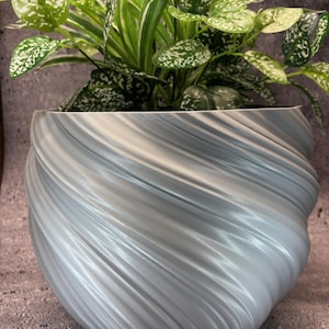 Extra stor vriden blomkruka för växter av alla slag (grå färg) - 30 cm diameter och 23 cm höjd; Modern kruka