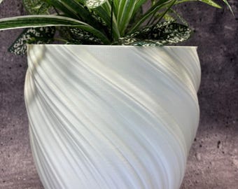 Extra Large - Extra Tall - Twisted Flowerpot for Plants of all kinds (White color) - 10" Diameter by 10" Tall; Modern Planter
