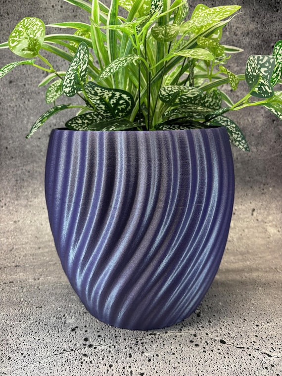 Extra Large - Extra Tall - Twisted Flowerpot for Plants of all kinds  (Purple Starlight color) - 10" Diameter by 9.5" Tall