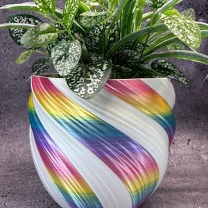Maceta especial de doble pared extragrande y retorcida (blanca con colores del arcoíris) - 25 cm de diámetro por 23 cm de alto; disponible en EE. UU.; Maceta única.