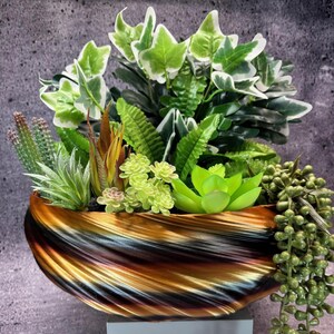 Extra Extra Large Shallow Twisted Planter for Succulents or Cati (Red/Gold/Black Starlight color) -14" Diameter by 5" Tall; USA Store