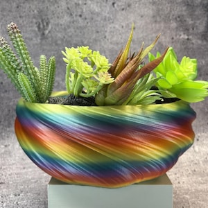 Large Shallow Twisted Planter for Succulents or Cati (Crystal Multi color) - 10" Diameter by 4" Tall; Modern Planter; USA Store