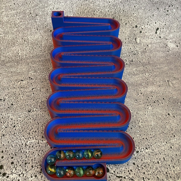 Long Marble Run (Dual Blue and Red color) - Approx. 5.5" Wide x 12" Long x 3.25" Tall