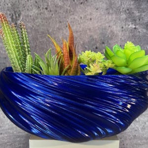 Extra Large Shallow Twisted Planter for Succulents or Cati (Crystal Dark Blue color)-12&quot; Diameter by 4.5&quot; Tall; Modern Planter; USA Store