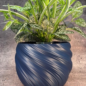 Large Twisted Flower Pot for Plants of all kinds ( Matte Navy Blue color ) - 8&quot; Diameter by 6&quot; Tall Colorful Planter Modern Planter