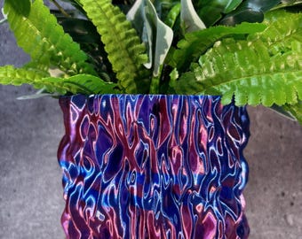Maceta única mediana para todo tipo de plantas (color frambuesa azul rayado) - 15 cm de diámetro x 13 cm de alto; Maceta única