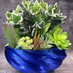 Extra Large Shallow Twisted Planter for Succulents or Cati (Crystal Blue color)-12" Diameter by 4.5" Tall; Modern Planter; USA Store