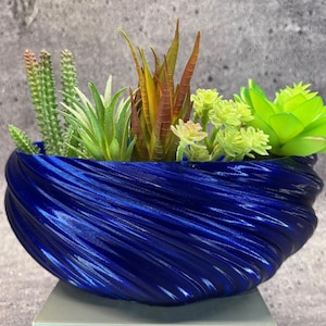 Large Shallow Twisted Planter for Succulents or Cati (Crystal Dark Blue color)-10&quot; Diameter by 4&quot; Tall; Modern Planter; USA Store