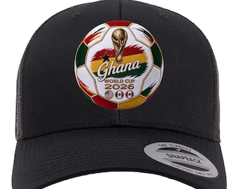 Ghana WK voetbal 2026 voetbalpet | Zwarte truckersnapback, zwarte sterren-waaierhoed