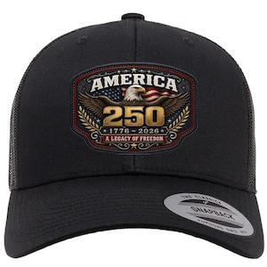 America 250 Trucker Hat, 1776–2026 Patriotic Snapback, USA Semi-quincentennial Eagle Cap, 4th of July Gift, UV Printed Leatherette Patch