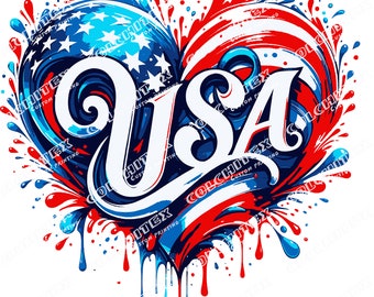 USA Vaterländisches Herz Digitaldruck - Amerikanische Flagge Kunstwerk, mutiger Unabhängigkeitstag Herunterladbares Dekor