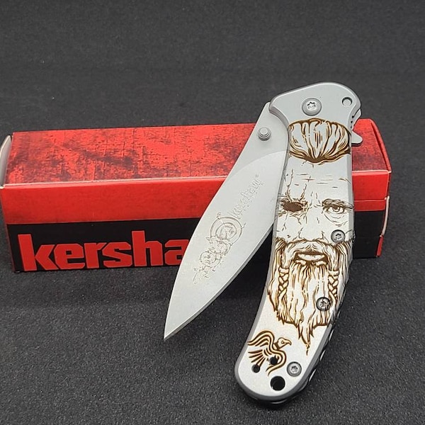 Kershaw assisted open knife. Viking engraved