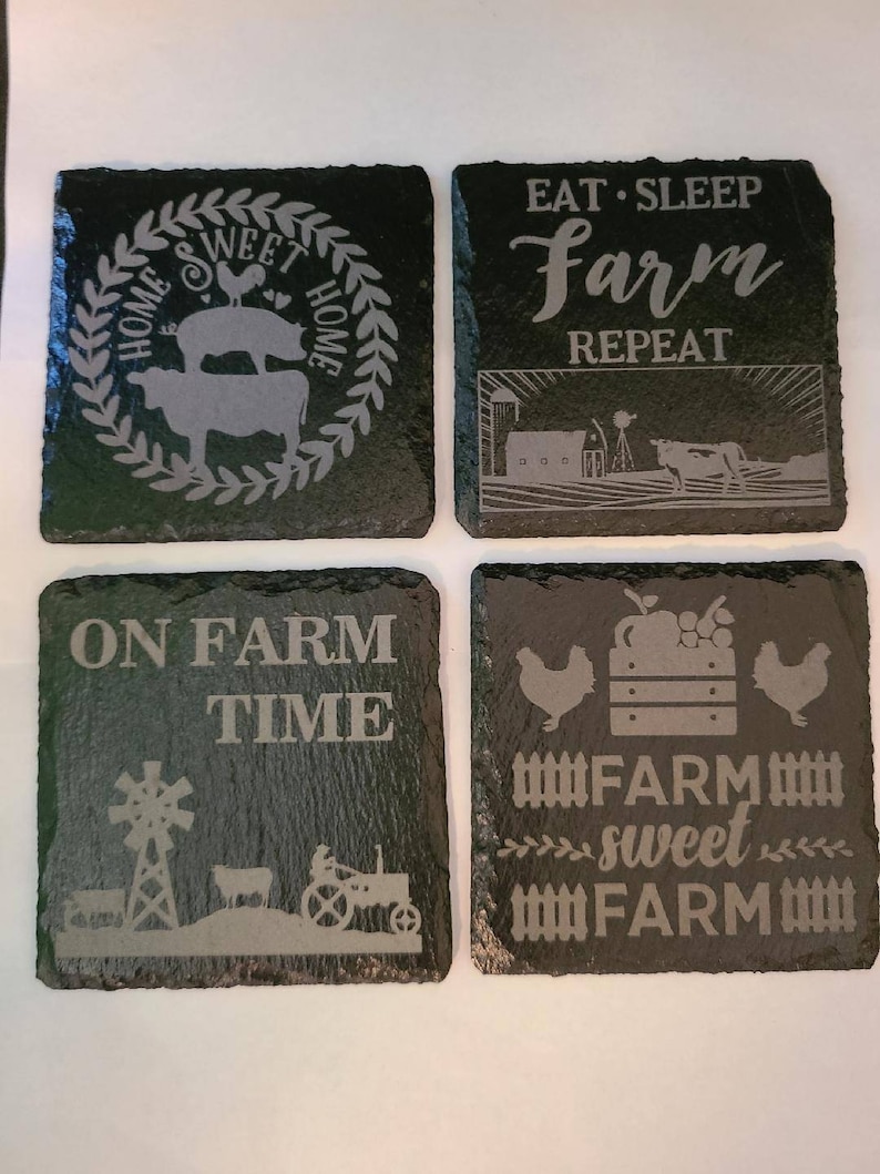 Farm house style slate drink coasters set of 4
