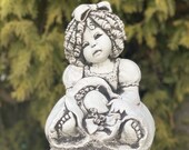 Doll baby girl concrete outdoor statue for unique garden decor. Baby Shower Gift concret cute doll as decoration for Fairy Garden House