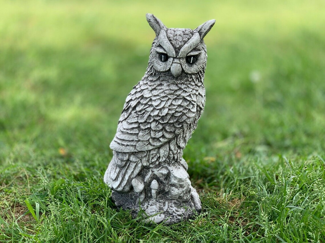 Stone Owl Statue Cute Owl Figure Handmade Owl Figurine Etsy