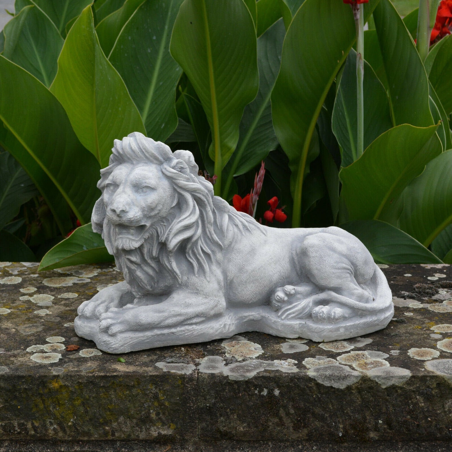Solid Concrete Stone Laying Lion Garden Statue lion ornament Etsy