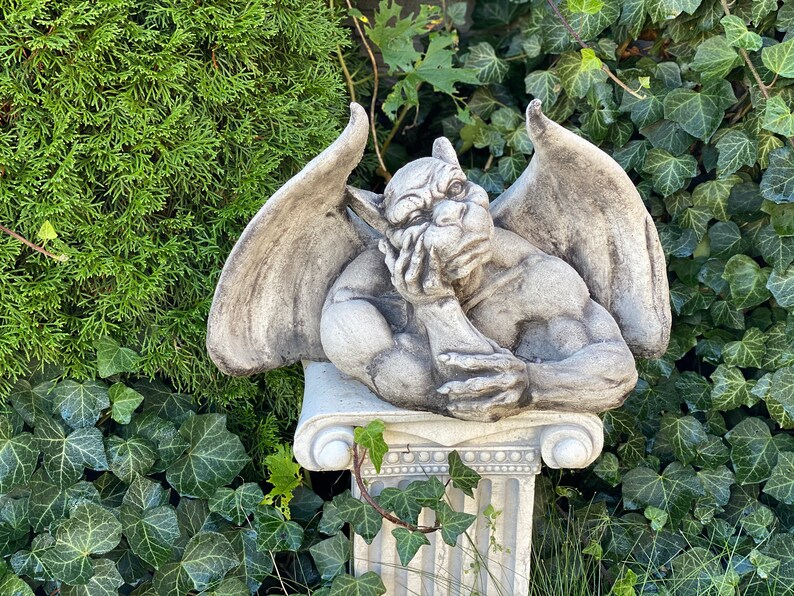 Concrete Gargoyle Gargoyle With Wings Gargoyle Statue Garden Etsy