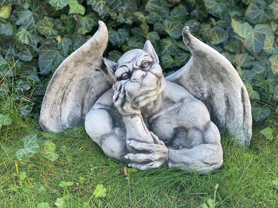 Concrete Gargoyle Gargoyle With Wings Gargoyle Statue Garden Etsy