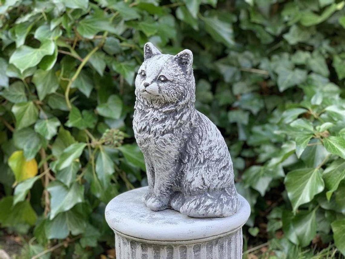 Garden Cat Sculpture Cat Statue Cement Cat Statuary Cat Etsy UK