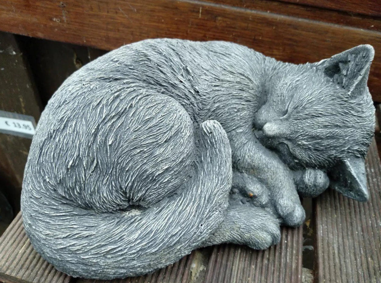 Sleeping Cat Garden Statue Cute Kitty Outdoor Sculpture Cat Etsy
