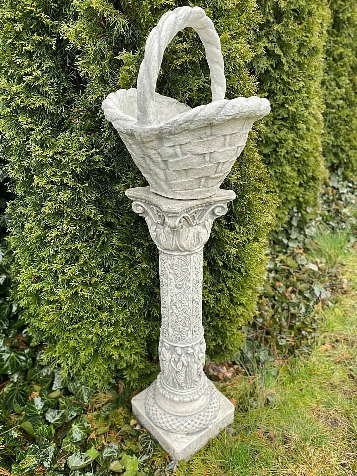 Basket planter statue concrete planter garden statue stone Etsy