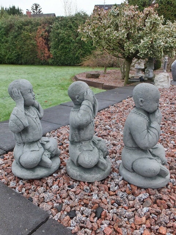 Stone Garden Set of 3 wise Buddha monks See Hear Speak no evil garden ornaments 