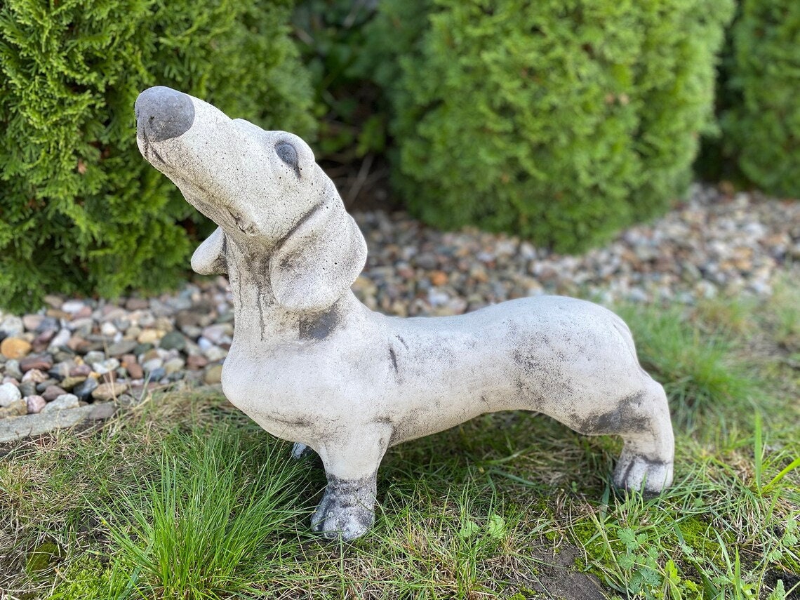 Steinfigur Hund Katze mit Flügel Statue Figur Gartenfigur  Rasen Steinguss Dekor 