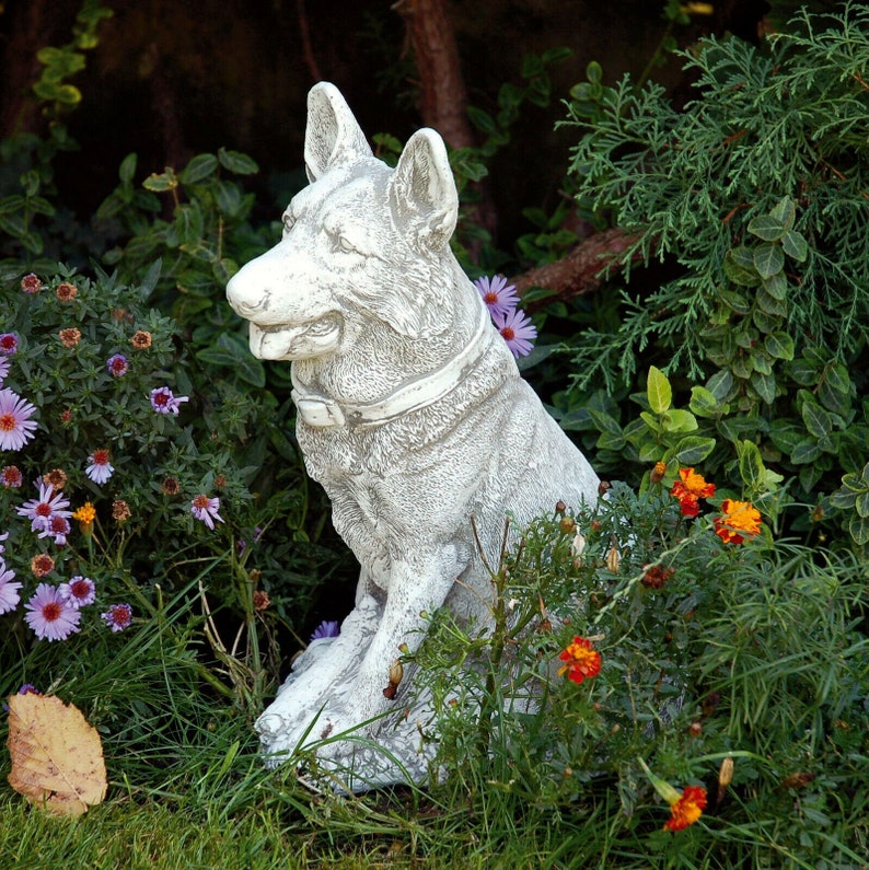 German Shepherd Garden Statue Dog Pet Memorial Stone Yard Art Etsy