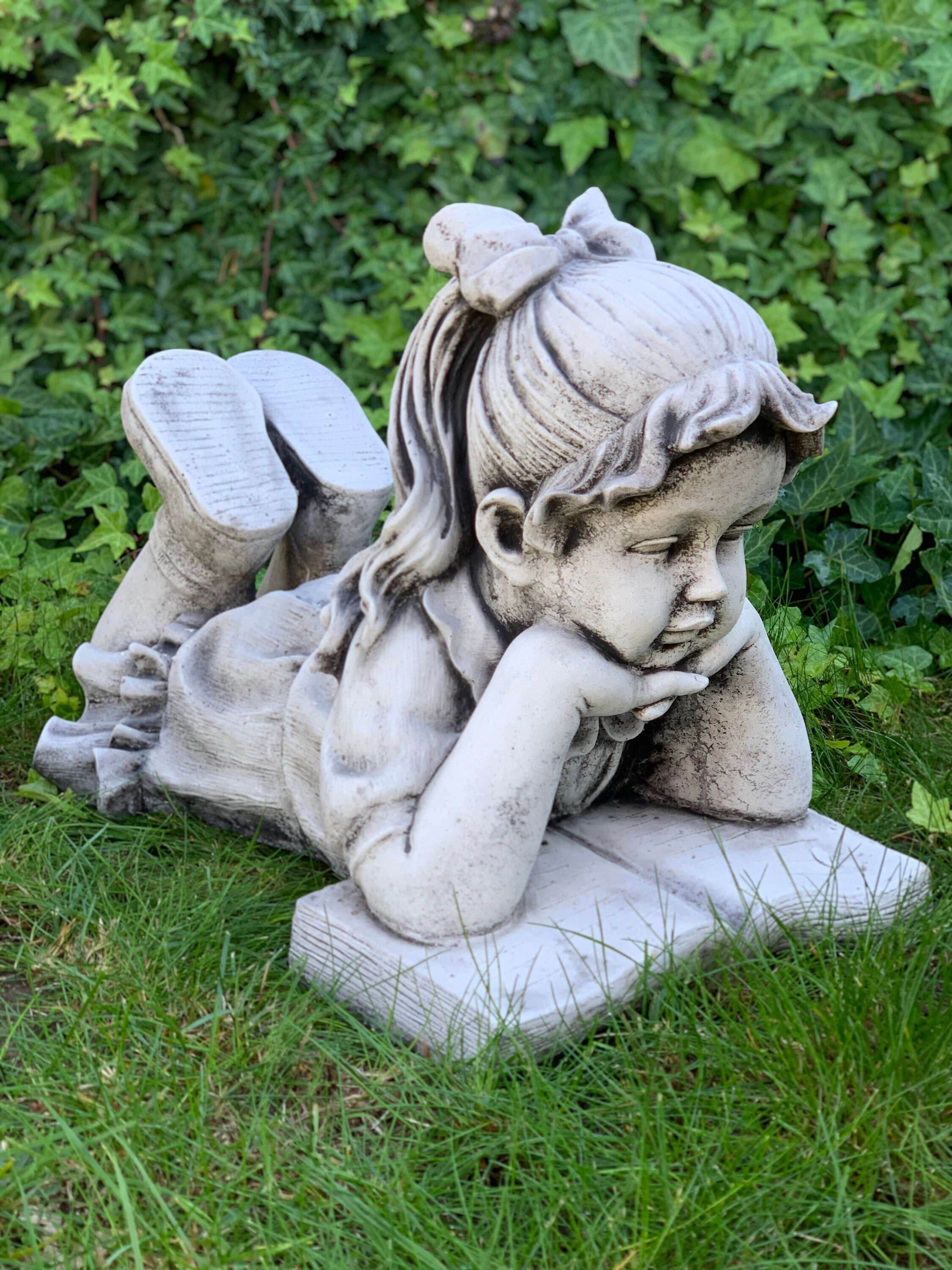 Garden Statue Cute Girl Reading Book for Vintage Concrete Yard Etsy