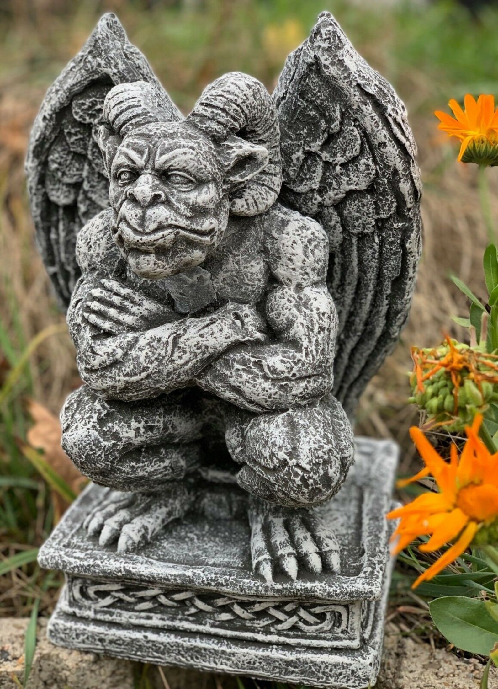Angry concrete gargoyle statue winged gargoyle sculpture Etsy