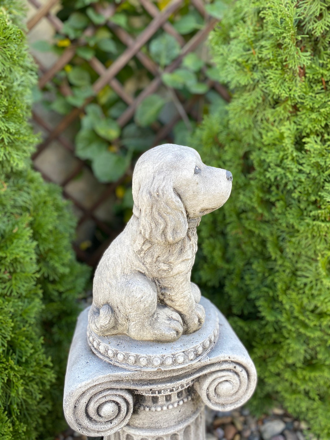 concrete spaniel statue