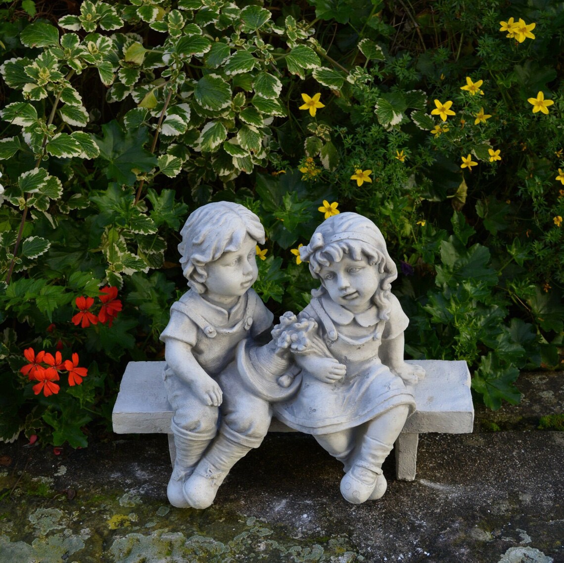 Boy and girl statue cement kids human figure stone kids Etsy