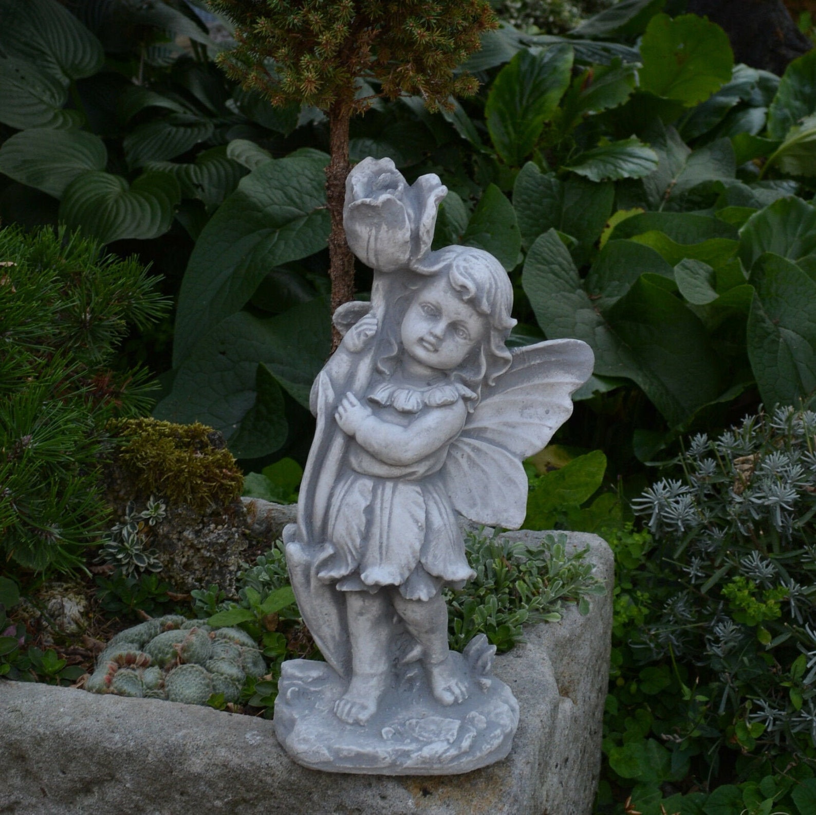 Unique elf statue with a rose fairy elf figurine garden elf Etsy