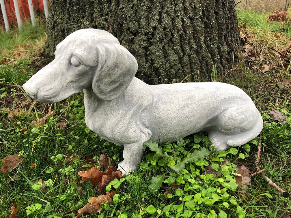 Dachshund Statue Dog Figure Pet Memorial Solid Rock Stonework Dachshund