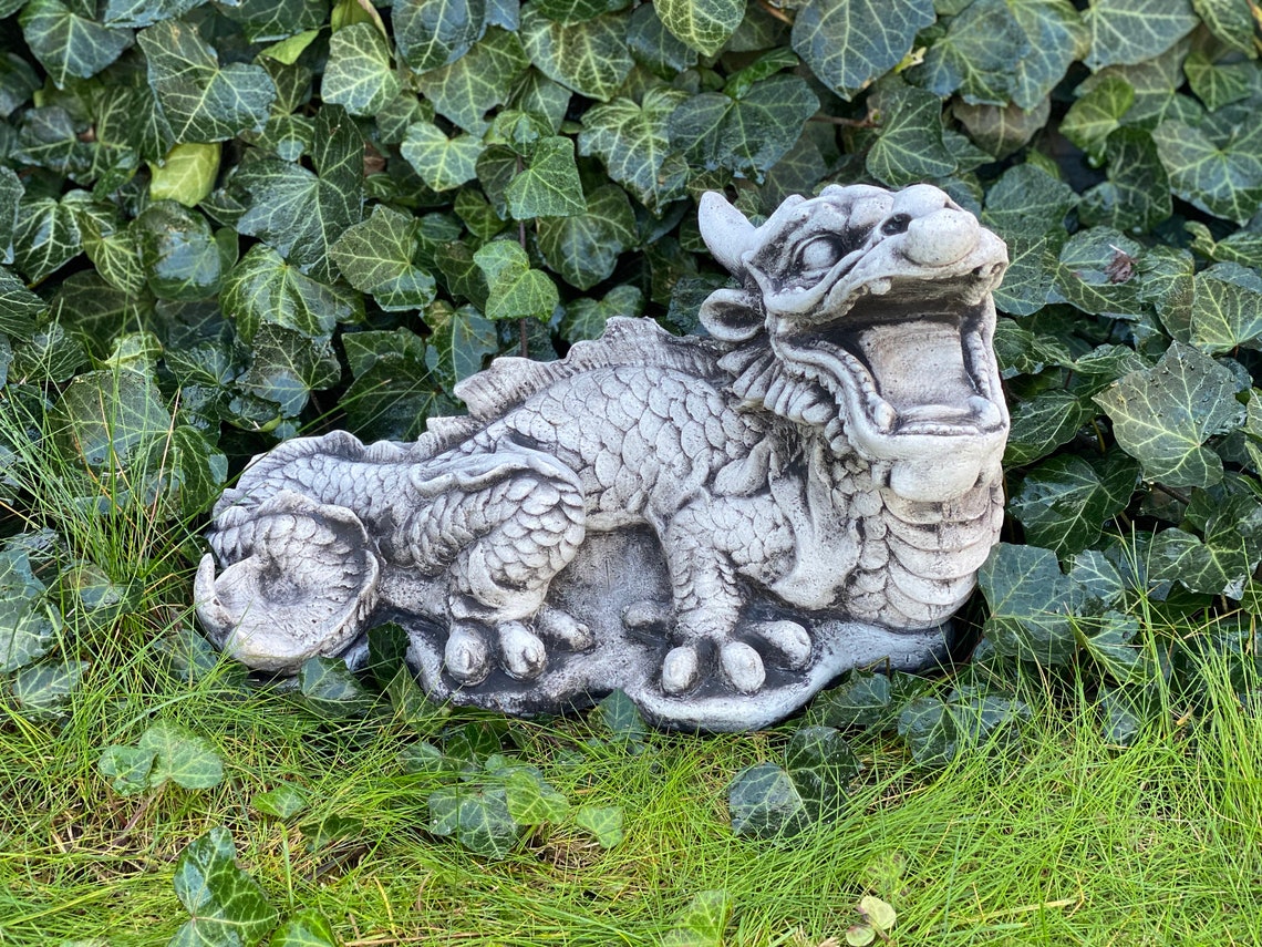 Dragon Stone Figure Cement Dragon Statue Dragon Statue Pet Etsy