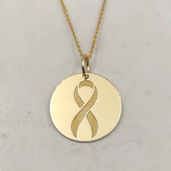 Collier ruban cancer en or massif 14 carats, pendentif survivant du cancer, breloque symbole du cancer du sein, bijoux ruban, collier ruban de sensibilisation