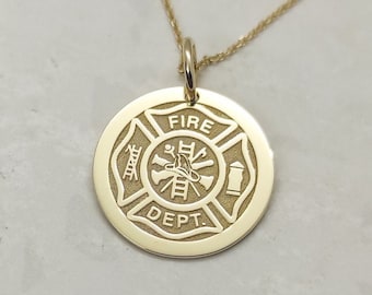 Firefighter Necklace, 14K Gold Pendant, Gold Fireman Jewelry, Personalized Necklace, Engraved Pendant, Firefighter Gift, Graduation Gift