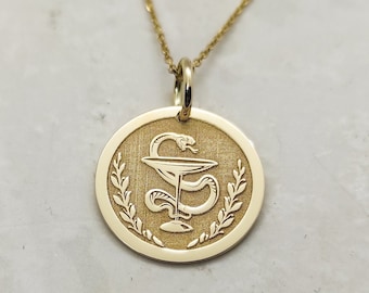 Gold Pharmacist Necklace, 14K Solid Gold Pendant, Pharmacist Graduate Necklace, Medic Pendant, Medic Gift, Pharmacist Gift, Graduation Gift