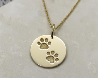 Pingente de pata, colar de cachorro, colar de pegada de pata, pingente de ouro amarelo 14K, joias de ouro para animais de estimação, joias de pegada de pata, presente para ela, presente para amantes de animais de estimação