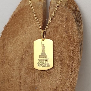 New York Halskette, Zustand Halskette, 14K Solid Gold Anhänger, Karte Halskette, New York City Charme, personalisierte Anhänger, Anhänger mit Gravur Karte