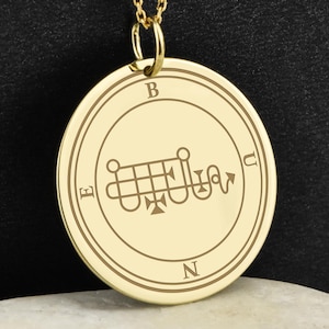 14K Gold Bune Sigil Necklace, Lesser Key of Solomon Jewelry, Spirit Charm, Occult Amulet, Demon Medallion, Goetic Seal Talisman, Pagan Gift