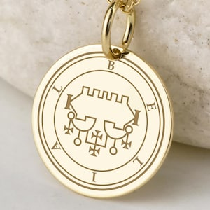 14K Gold Belial Sigil Necklace, Ruler of Evil Jewelry, Gothic Pendant, Occult Amulet, Lesse Key of Solomon Talisman, Ars Goetia Necklace
