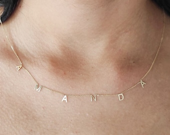 14K Solid Gold Name Choker Necklace, Personalized Letter Choker Name, Custom Gold Name Necklace, Dainty Name Choker For Women, Choker Gift
